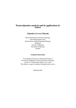 Transcriptomics Analysis and Its Applications in Cancer