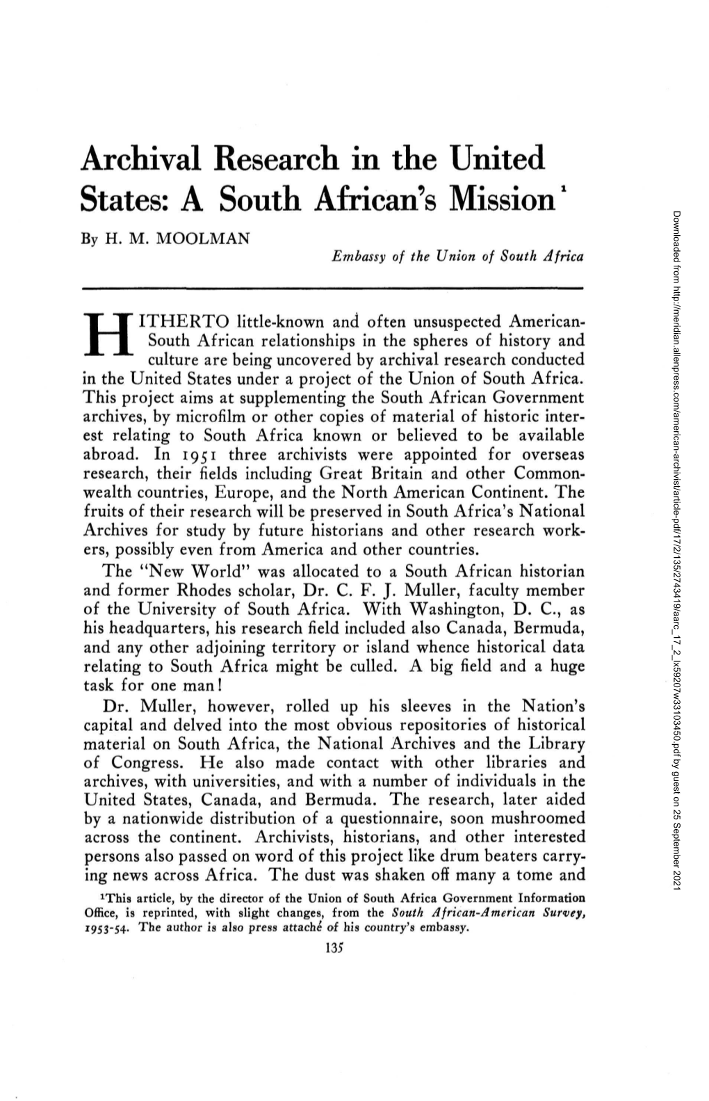 Archival Research in the United States: a South African's Mission1