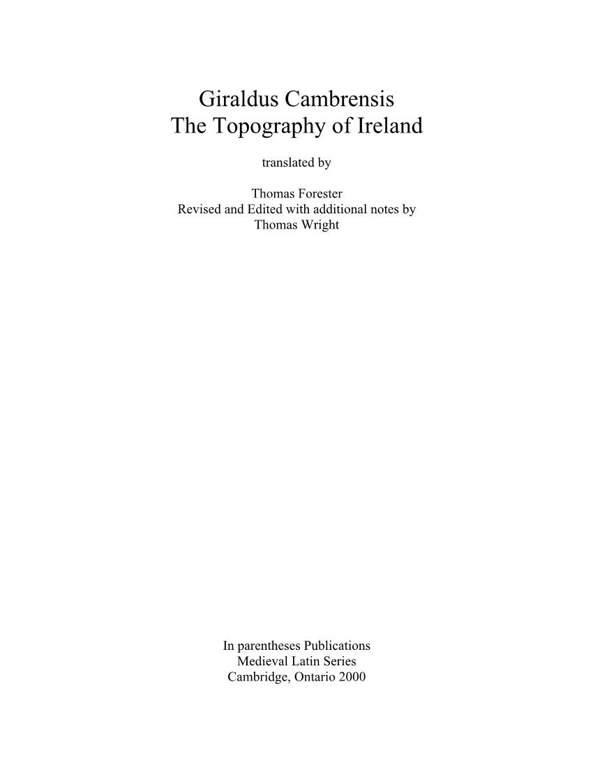 Giraldus Cambrensis the Topography of Ireland