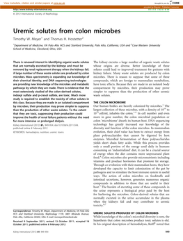 Uremic Solutes from Colon Microbes Timothy W