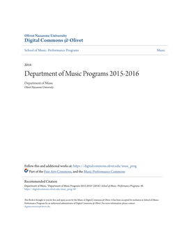 Department of Music Programs 2015-2016 Department of Music Olivet Nazarene University