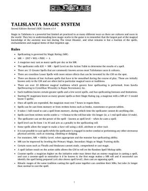 TALISLANTA MAGIC SYSTEM Second Edition Revised (SER) System V3.4