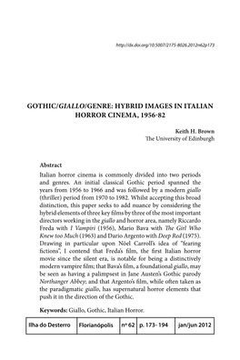 Gothic/Giallo/Genre: Hybrid Images in Italian Horror Cinema, 1956-82