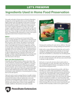 Ingredients Used in Home Food Preservation