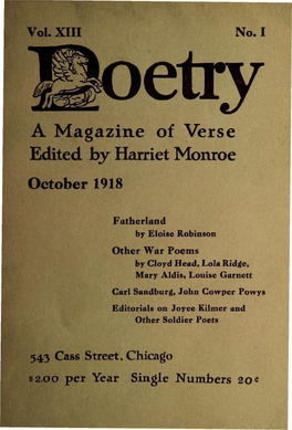 A Magazine of Verse Edited by Harriet Monroe October 1918