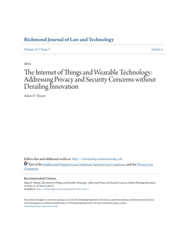 The Internet of Things and Wearable Technology: Addressing Privacy and Security Concerns Without Derailing Innovation, 21 Rich