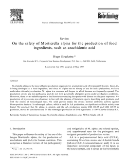 On the Safety of Mortierella Alpina for the Production of Food Ingredients, Such As Arachidonic Acid