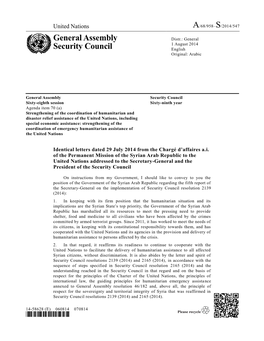 A/68/958–S/2014/547 General Assembly Security Council