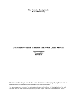 Consumer Protection in French and British Credit Markets