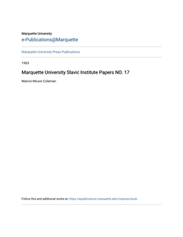 Marquette University Slavic Institute Papers NO. 17