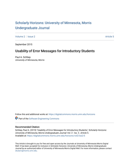 Usability of Error Messages for Introductory Students