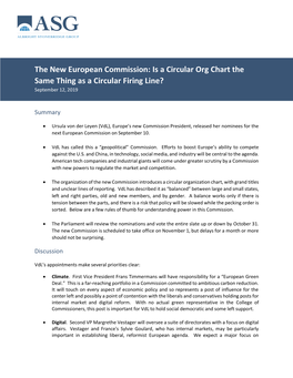 The New European Commission: Is a Circular Org Chart the Same Thing As a Circular Firing Line? September 12, 2019