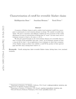 Characterization of Cutoff for Reversible Markov Chains
