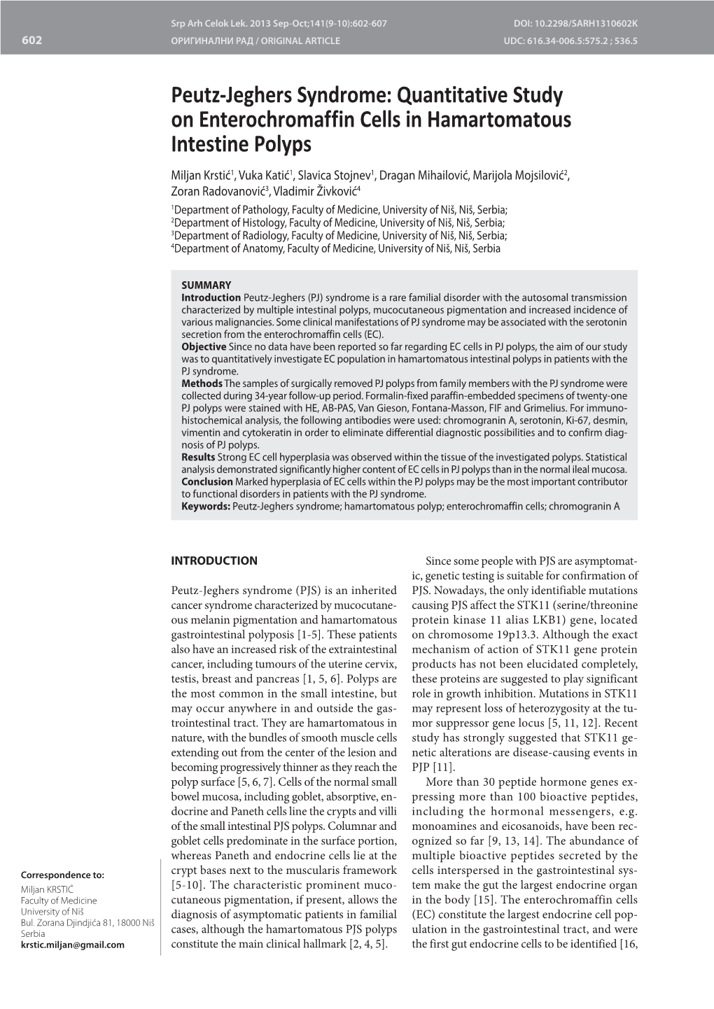 Peutz-Jeghers Syndrome: Quantitative Study on Enterochromaffin Cells In