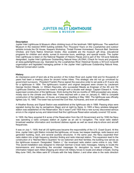 Jupiter Inlet Lighthouse & Museum Description & History