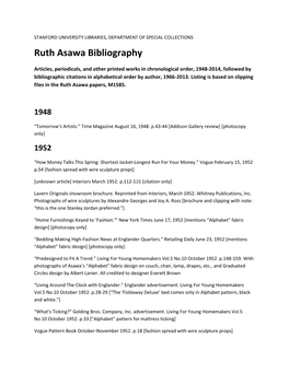 Ruth Asawa Bibliography