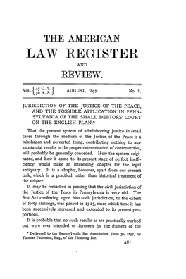 Jurisdiction of the Justice of the Peace, and the Possible Application In