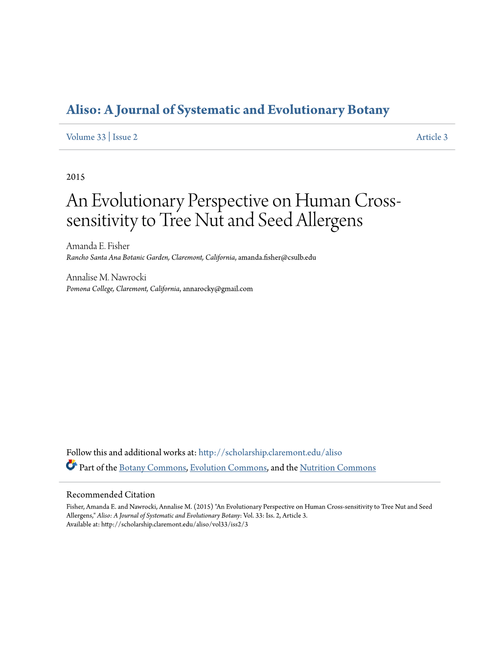 An Evolutionary Perspective on Human Cross-Sensitivity to Tree Nut and Seed Allergens,