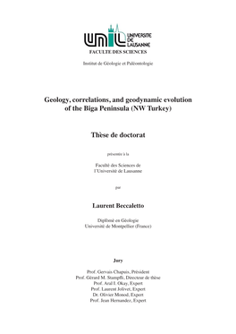 Geology, Correlations, and Geodynamic Evolution of the Biga Peninsula (NW Turkey)