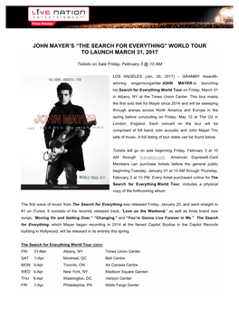 John Mayer's “The Search for Everything” World Tour To
