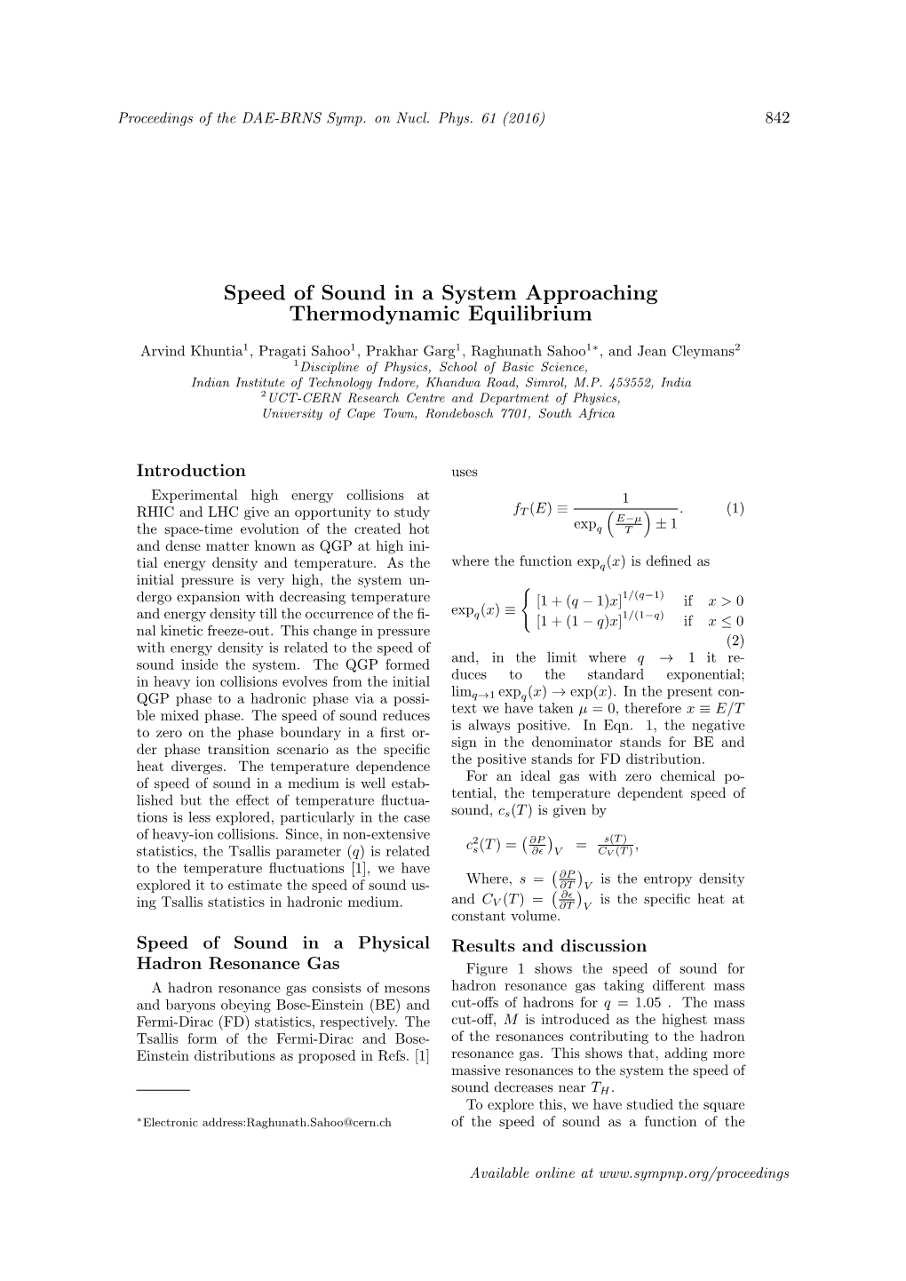 Speed of Sound in a System Approaching Thermodynamic Equilibrium