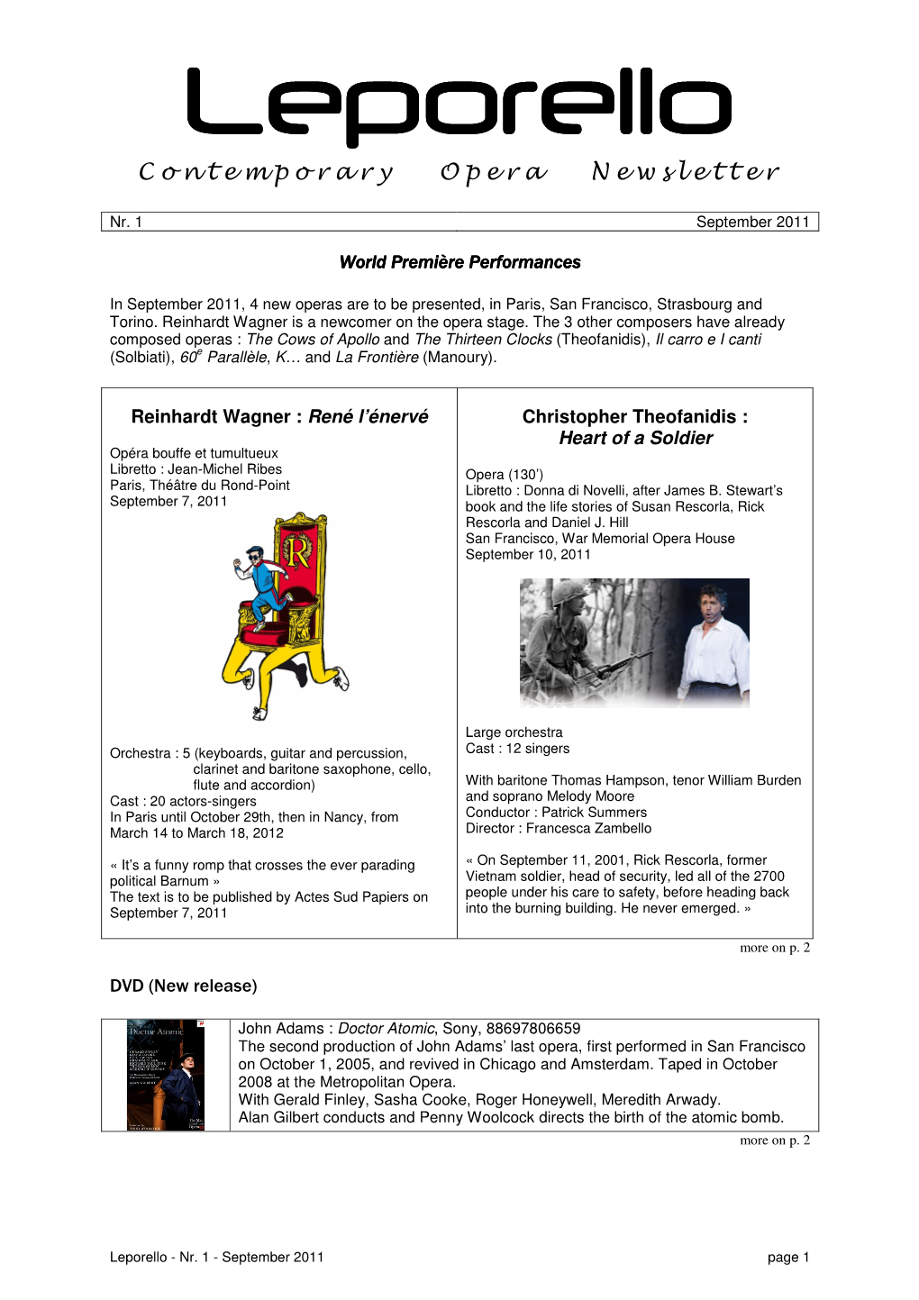 Contemporary Opera Newsletter