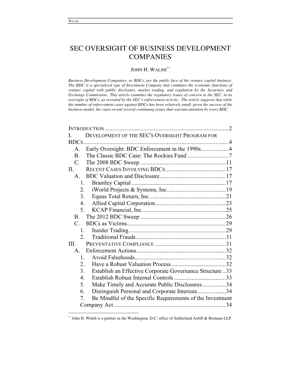 Sec Oversight of Business Development Companies