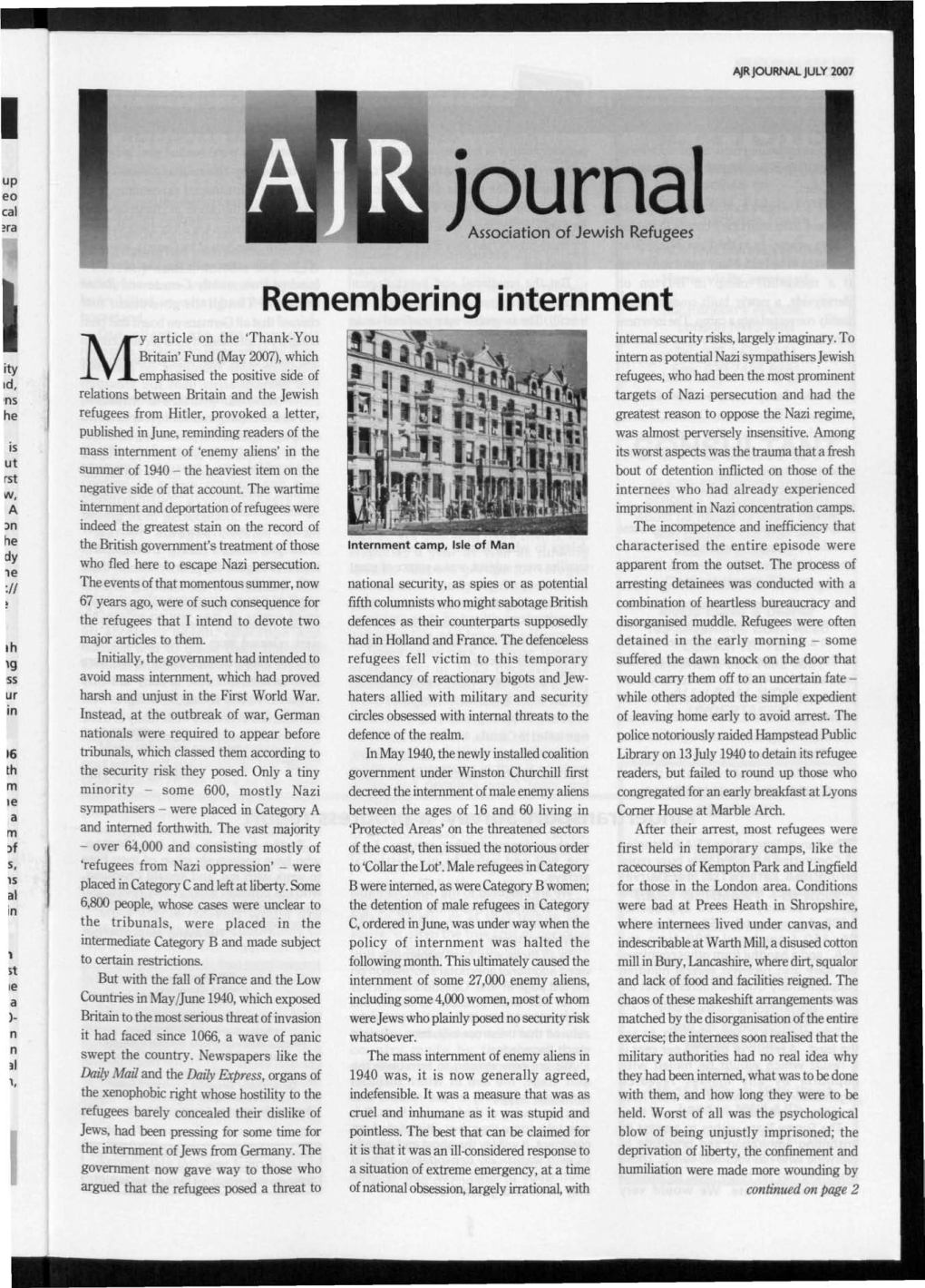 JOURNAL JULY 2007 Journal ^ Association of Jewish Refugees