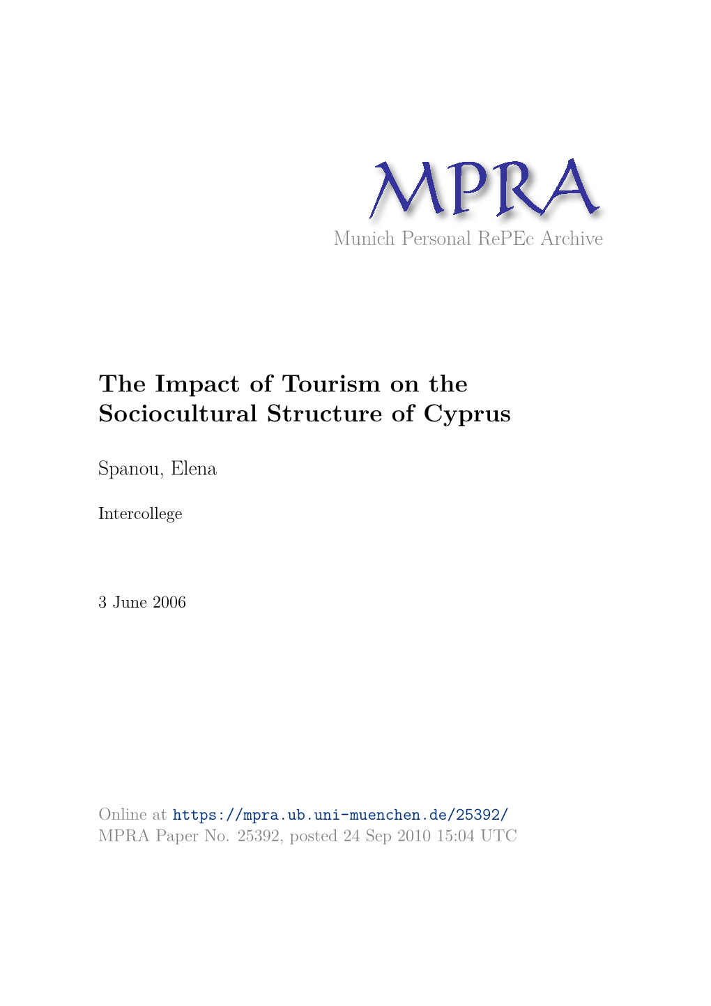 The Impact of Tourism on the Sociocultural Structure of Cyprus