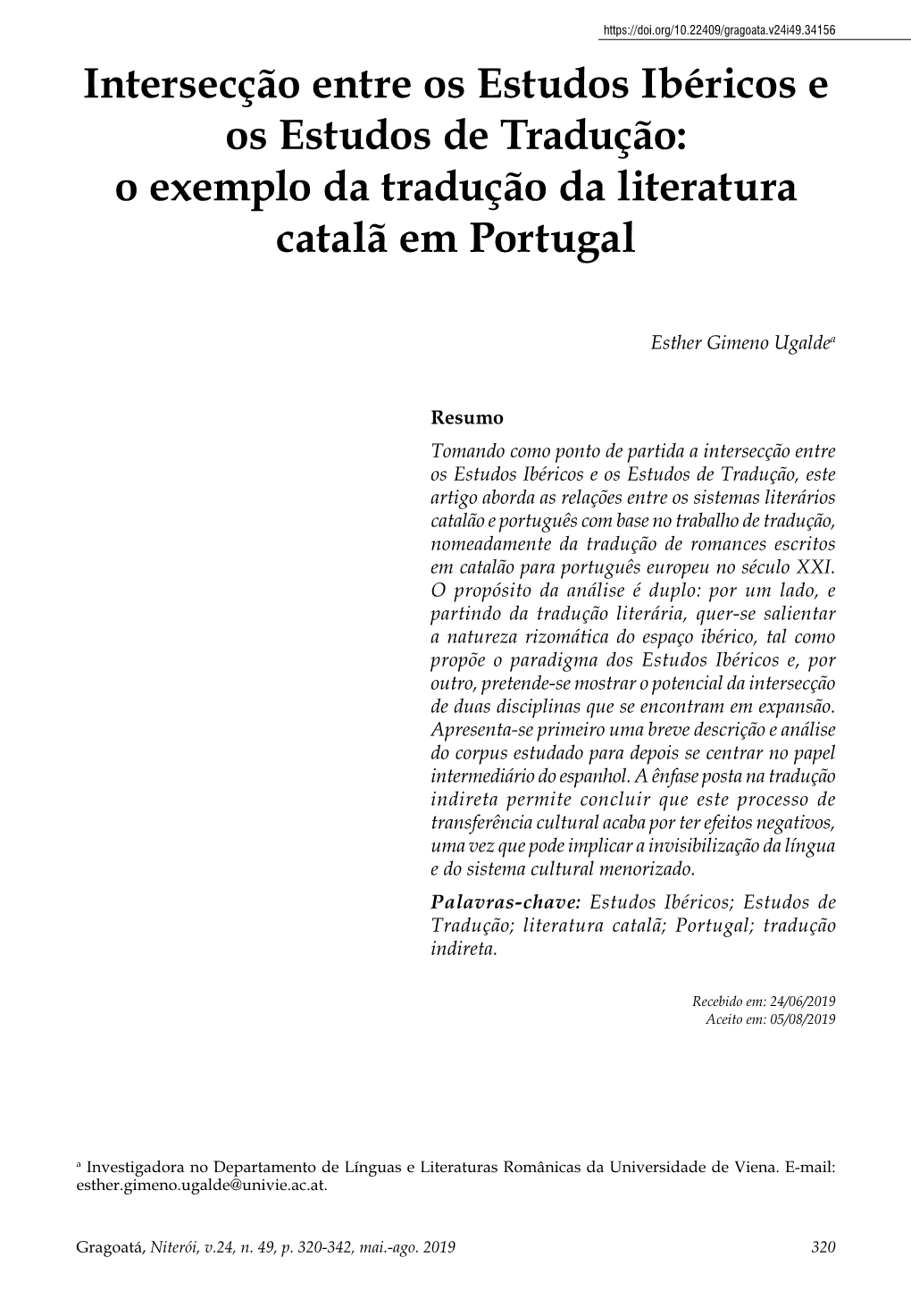 O Exemplo Da Tradução Da Literatura Catalã Em Portugal