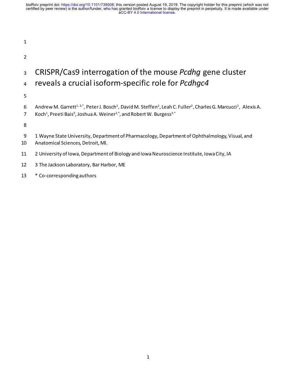 CRISPR/Cas9 Interrogation of the Mouse Pcdhg Gene Cluster 4 Reveals a Crucial Isoform-Specific Role for Pcdhgc4