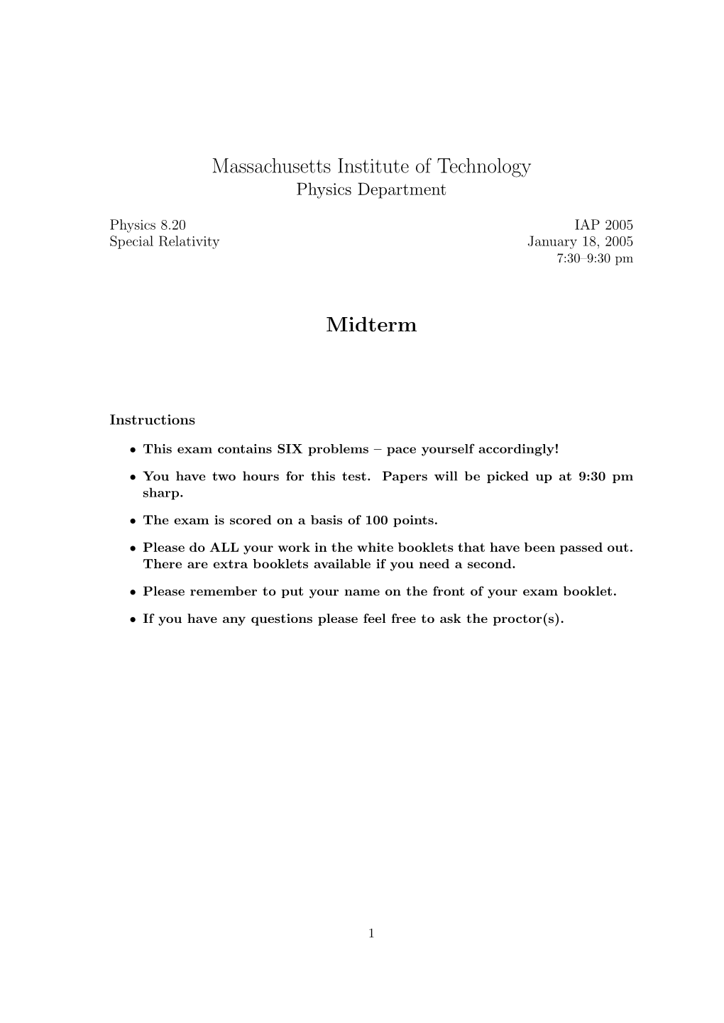 Massachusetts Institute of Technology Midterm