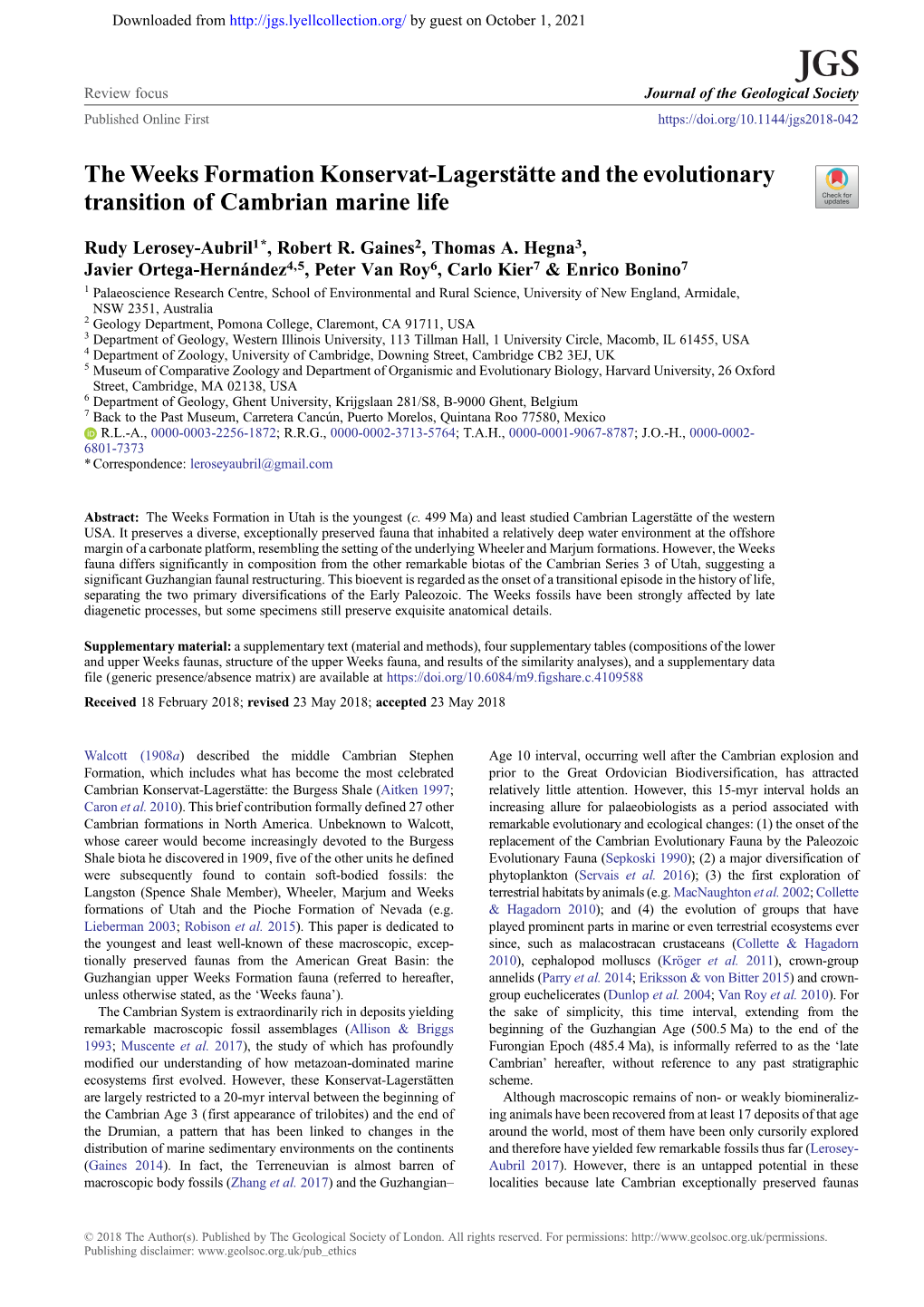 The Weeks Formation Konservat-Lagerstätte and the Evolutionary Transition of Cambrian Marine Life