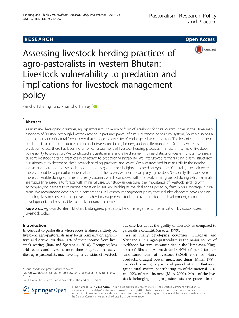 Assessing Livestock Herding Practices of Agro-Pastoralists in Western Bhutan