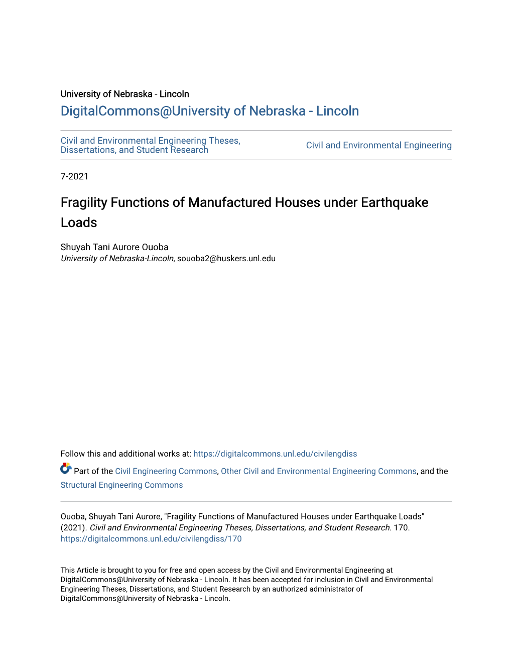 Fragility Functions of Manufactured Houses Under Earthquake Loads