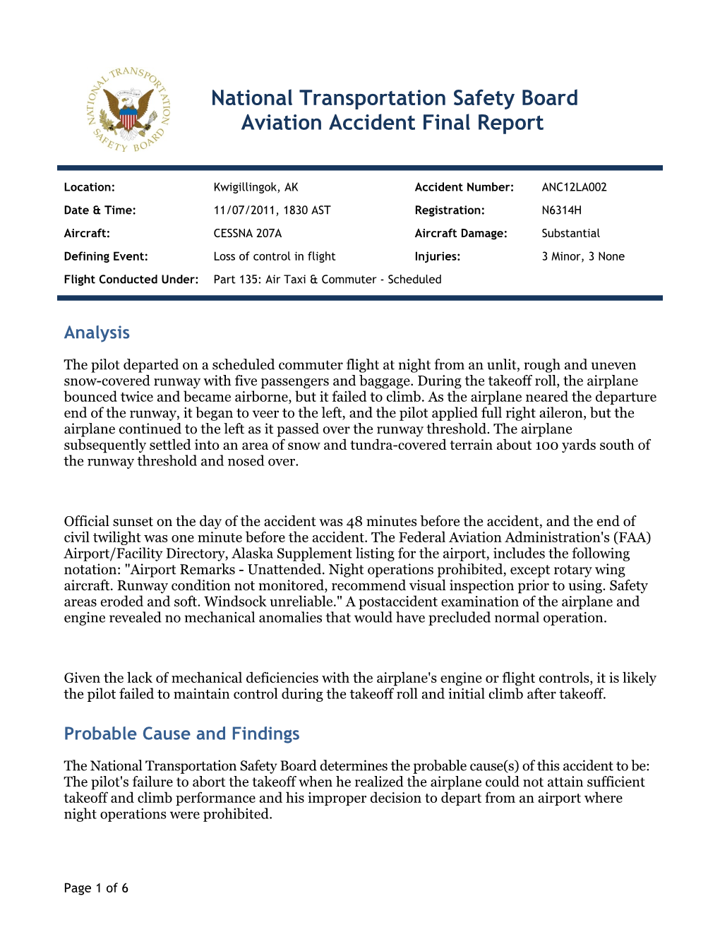 National Transportation Safety Board Aviation Accident Final Report