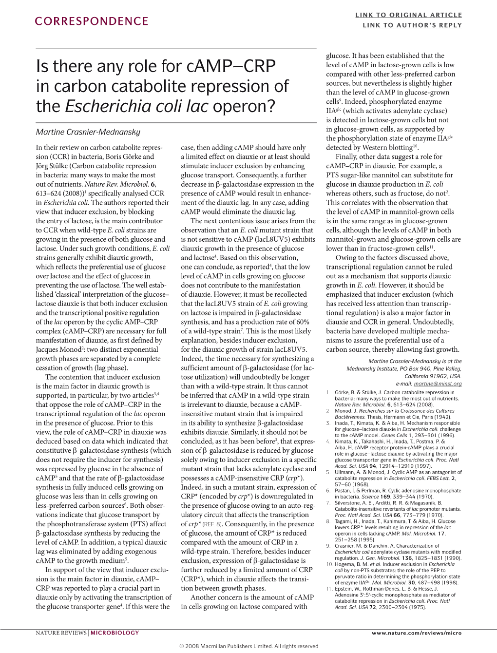 Is There Any Role for Camp–CRP in Carbon Catabolite Repression of The