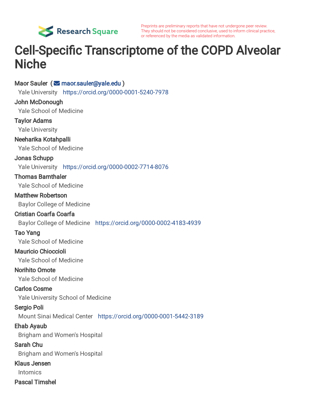 Characterization of the COPD Alveolar Niche Using Single-Cell RNA Sequencing