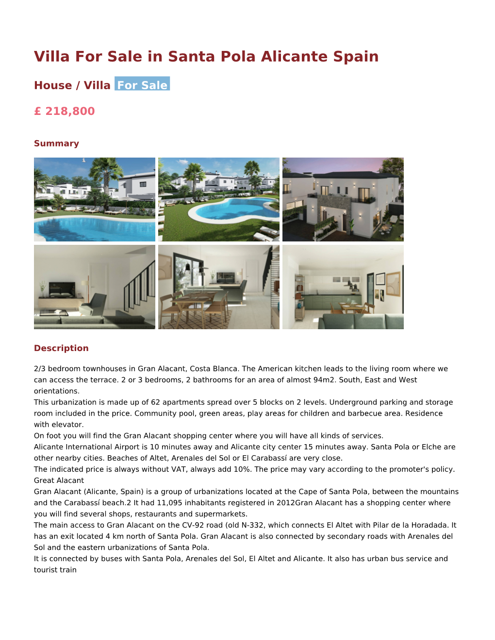 Villa for Sale in Santa Pola Alicante Spain