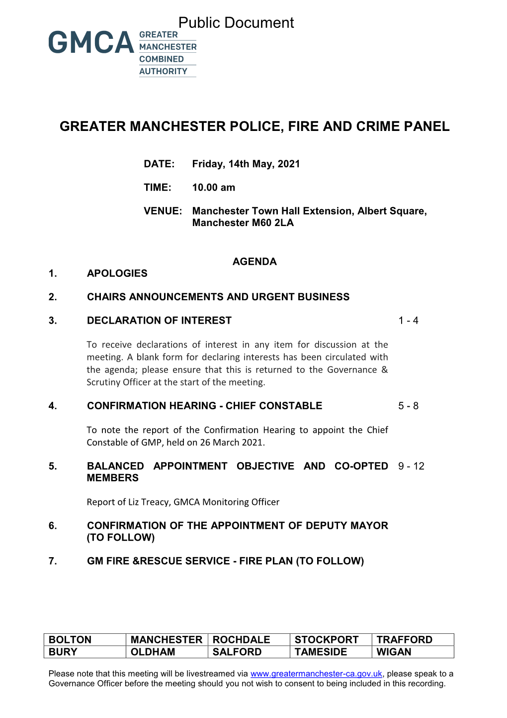 Greater Manchester Police, Fire and Crime Panel