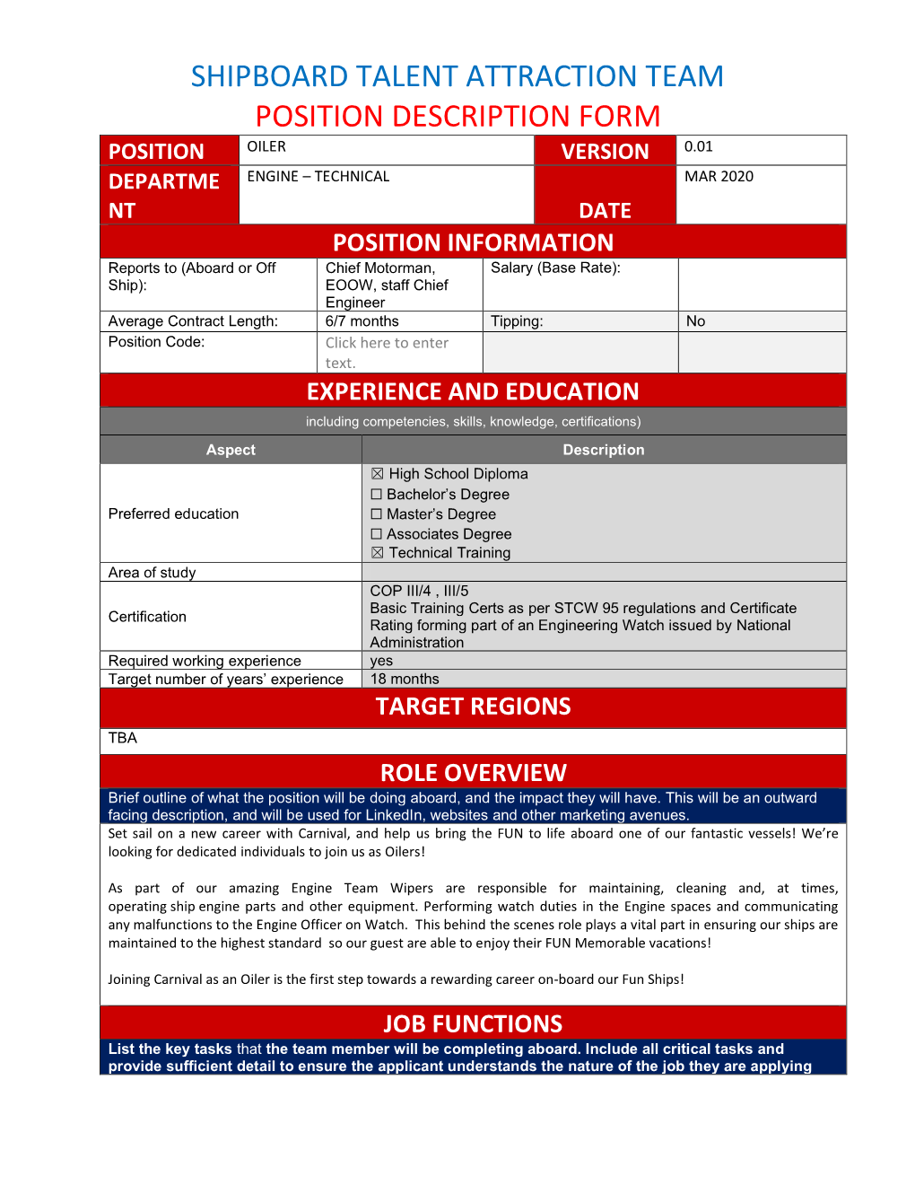 Shipboard Talent Attraction Team Position