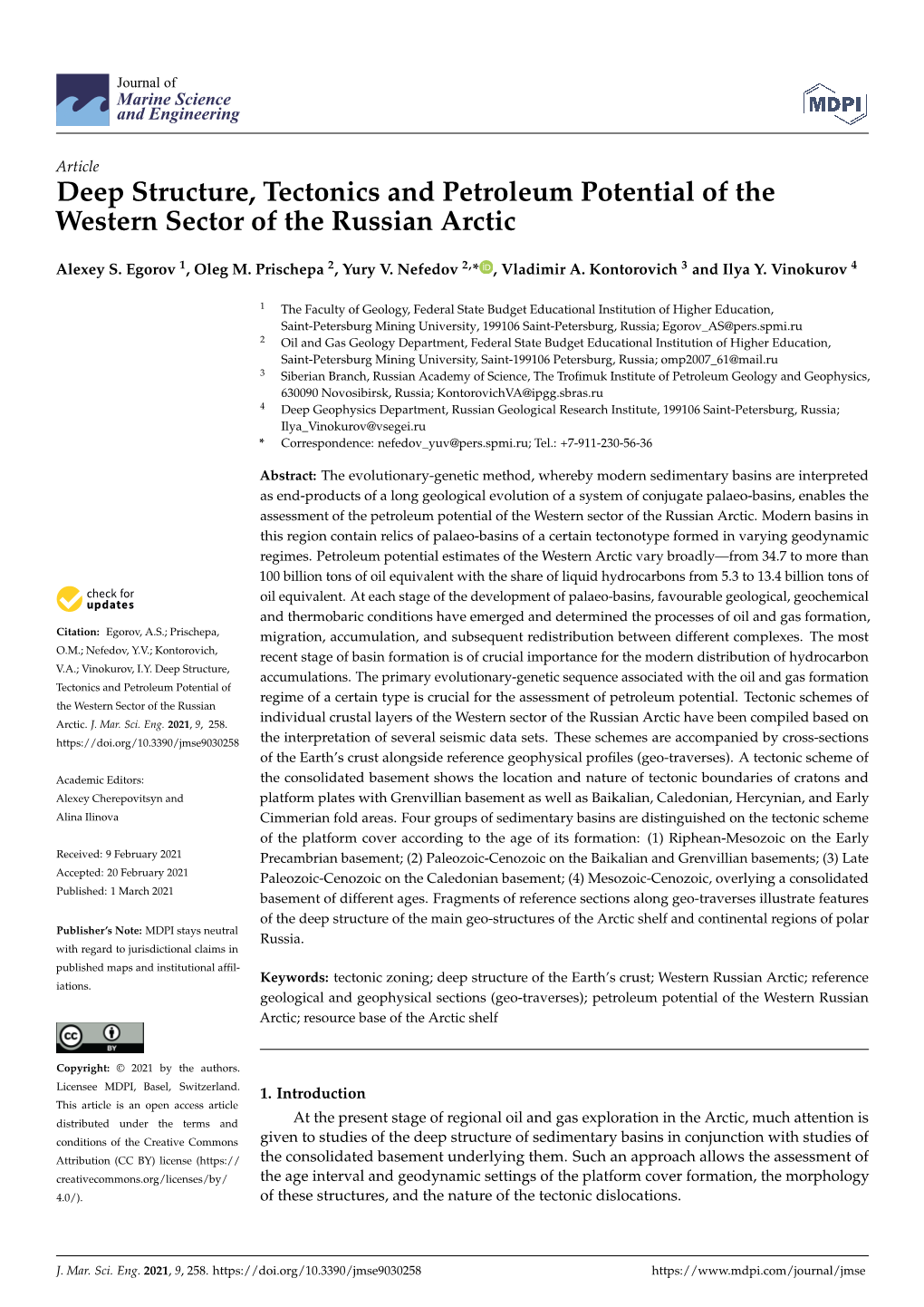 Deep Structure, Tectonics and Petroleum Potential of the Western Sector of the Russian Arctic