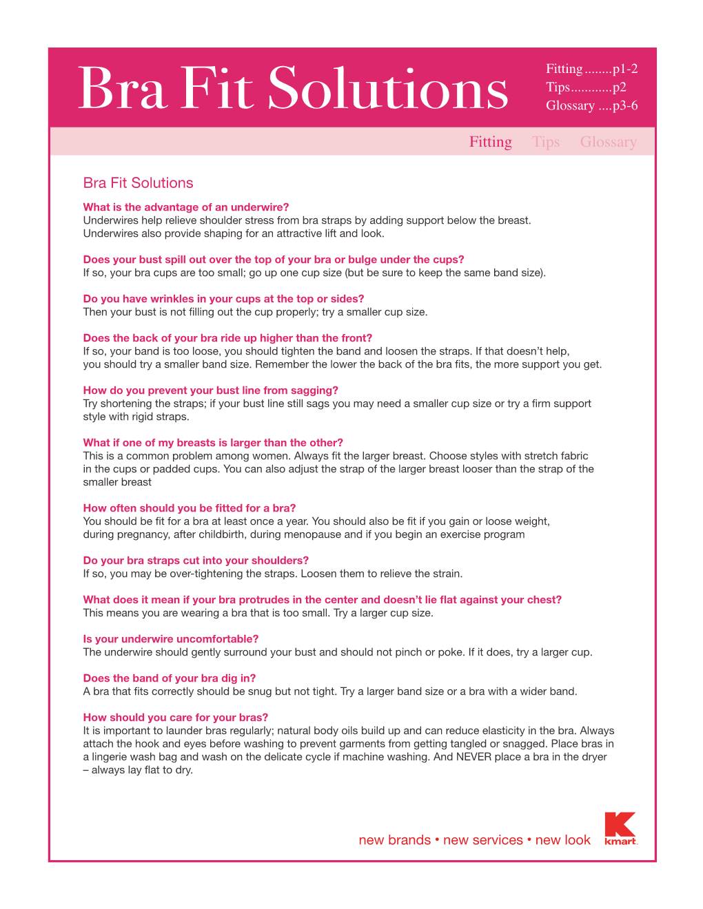 Bra Fit Solutions Glossary.....P3-6 Fitting Tips Glossary