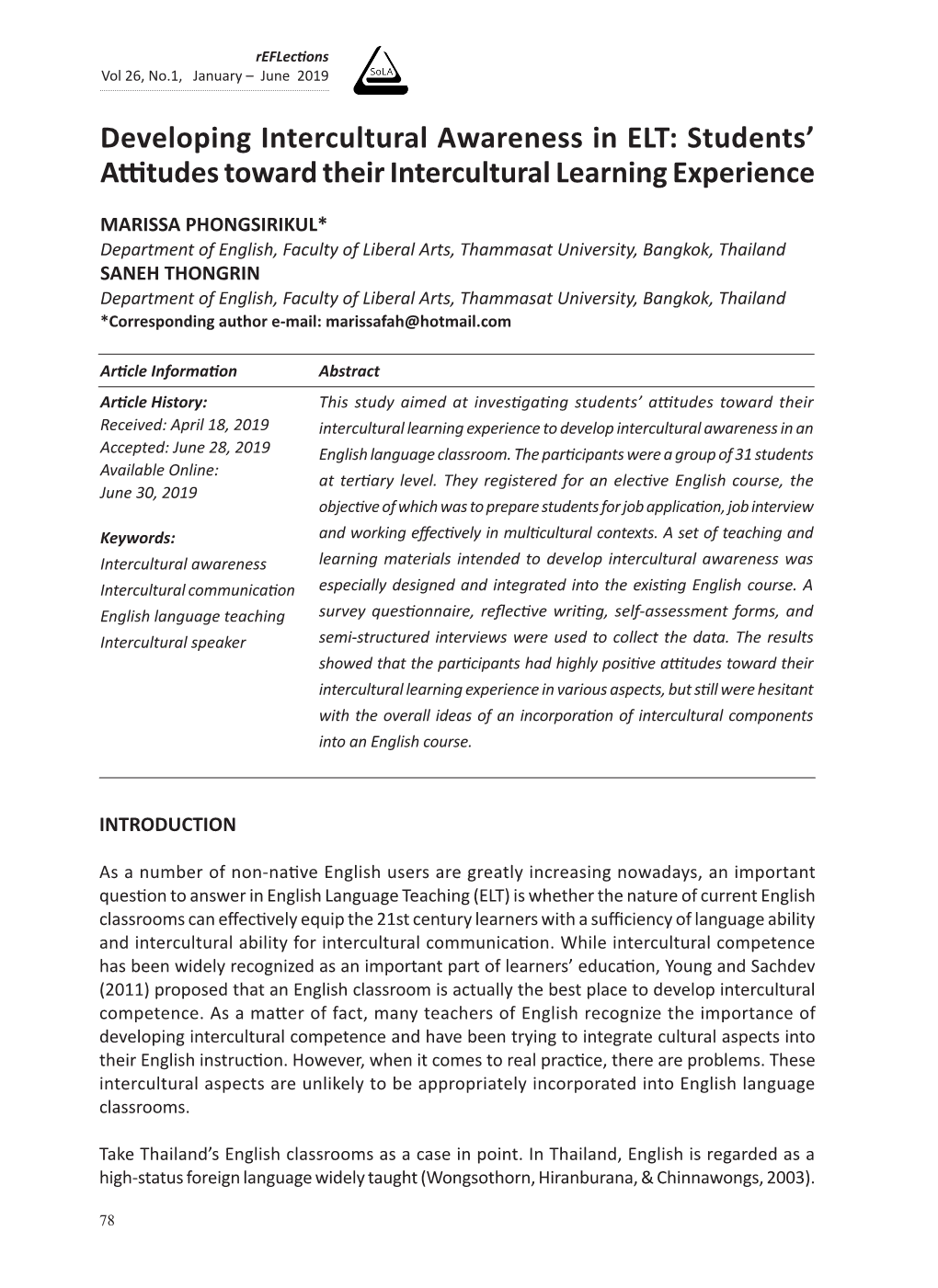 Developing Intercultural Awareness in ELT: Students' Attitudes Toward