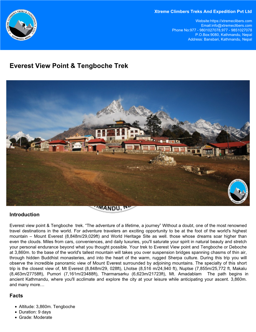 Everest View Point & Tengboche Trek