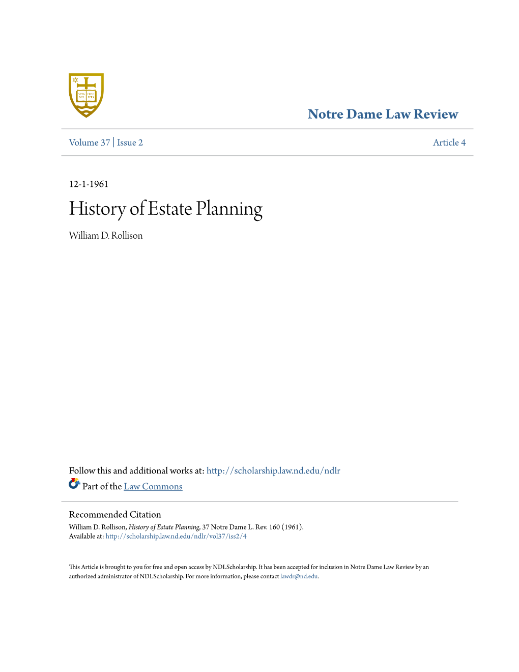 History of Estate Planning William D