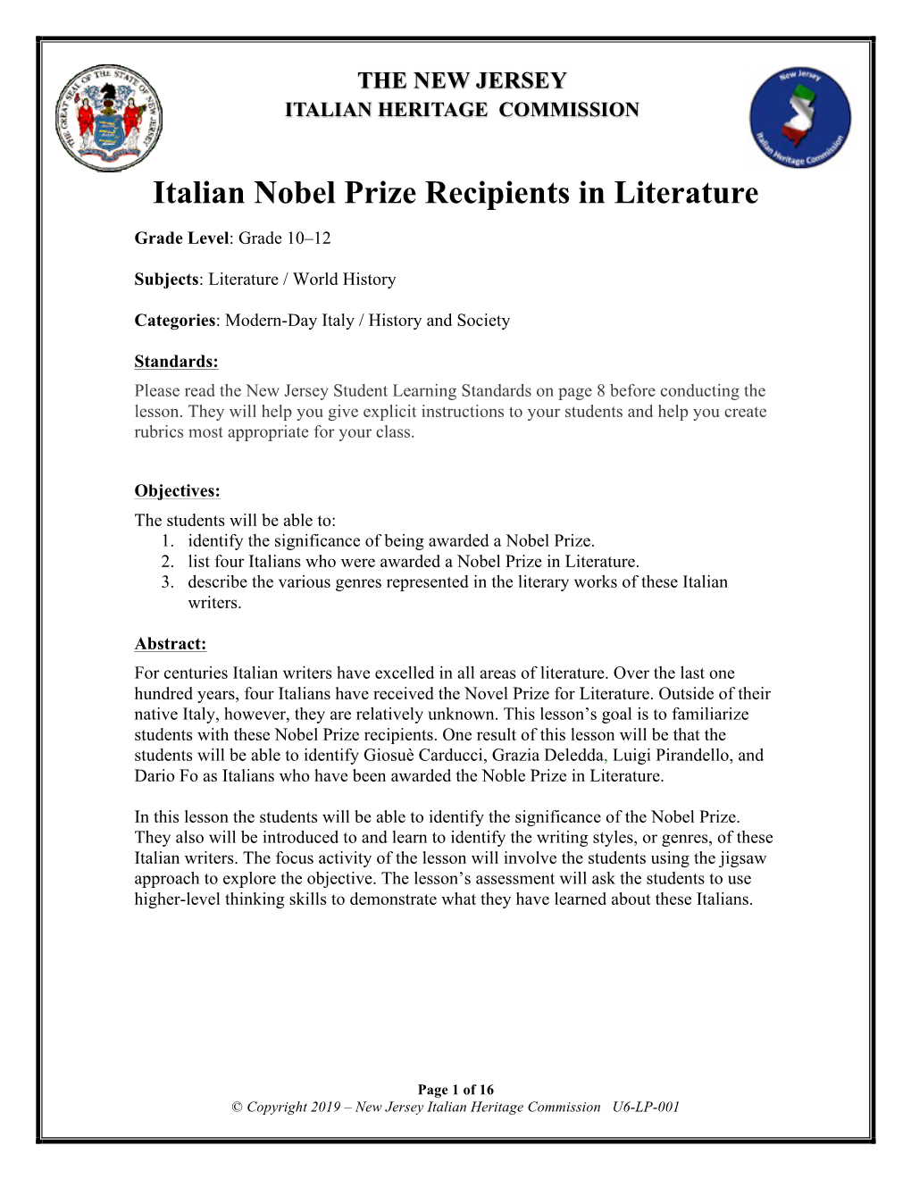 Italian Nobel Prize Recipients in Literature