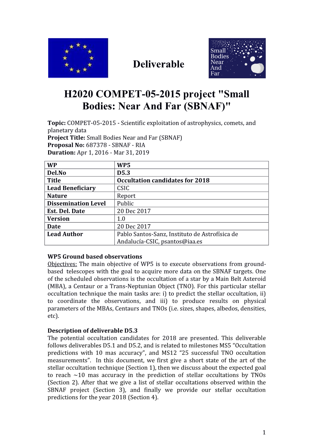 Deliverable H2020 COMPET-05-2015 Project 