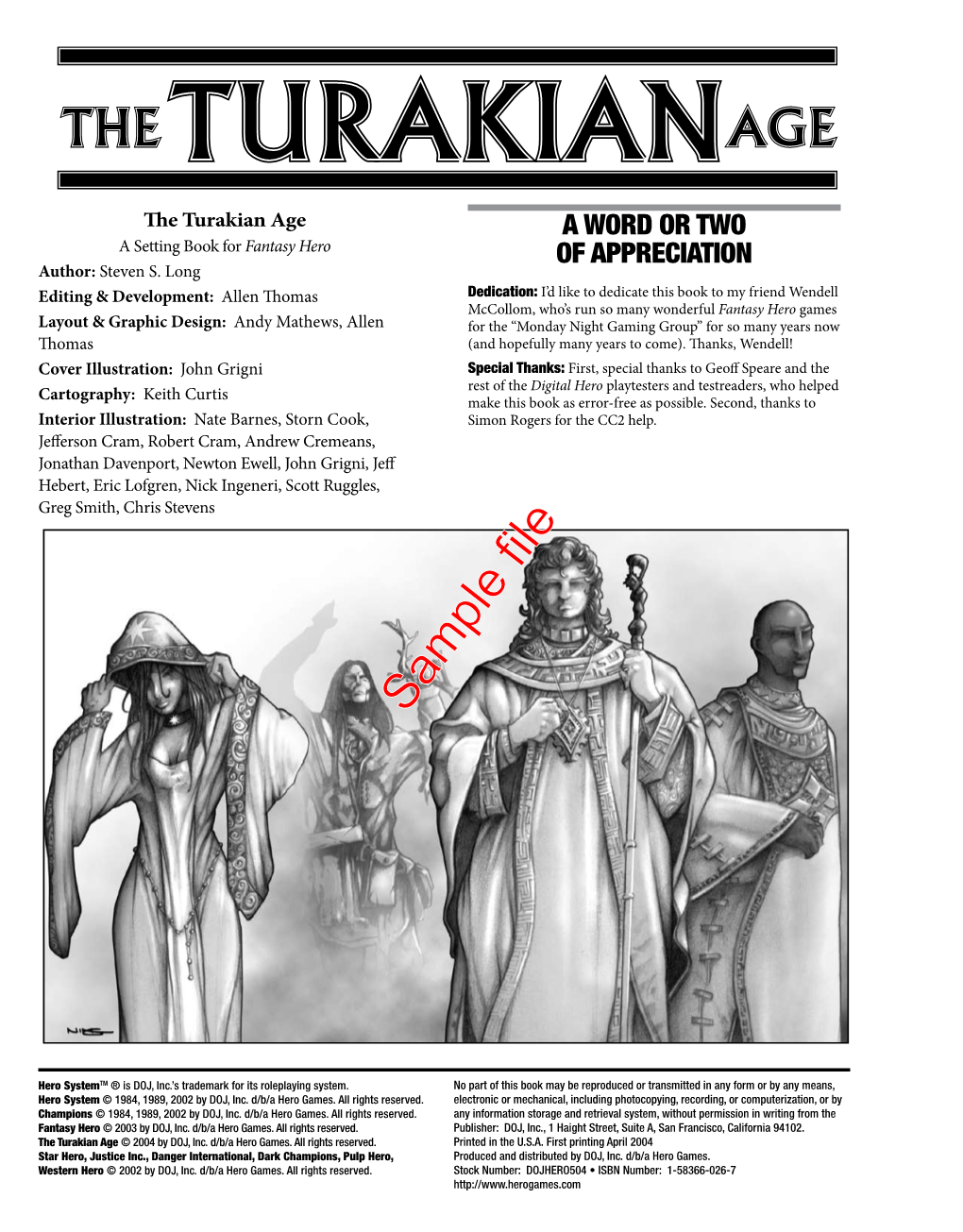 The Turakian Age a Word Or Two a Setting Book for Fantasy Hero of Appreciation Author: Steven S