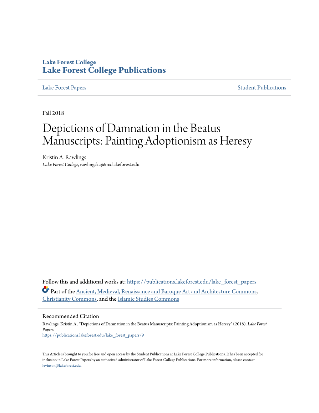 Depictions of Damnation in the Beatus Manuscripts: Painting Adoptionism As Heresy Kristin A